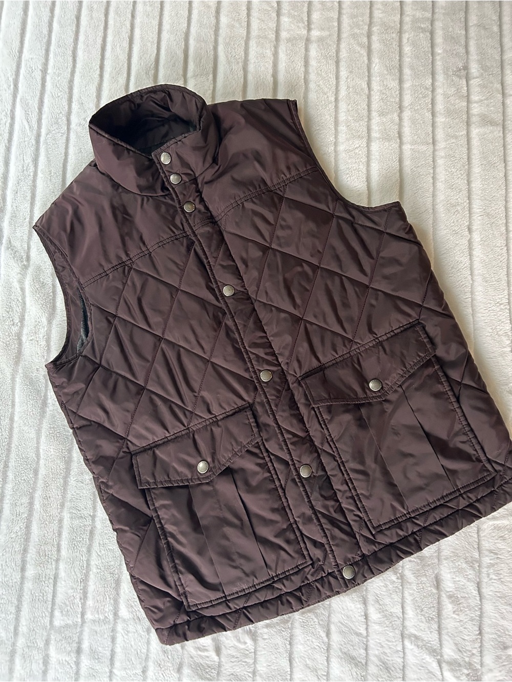 Banana Republic Quilted Field Vest Brown Snap Button Puffer Size Medium